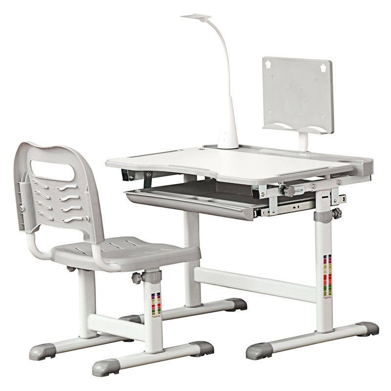 Ensemble de bureau et chaise, bureau d'étude scolaire avec lumière USB et tiroir de rangement