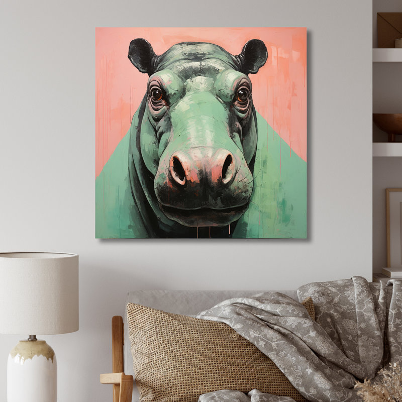 Portrait coloré d'hippopotame - art mural hippopotame, H 36 po x l 36 po