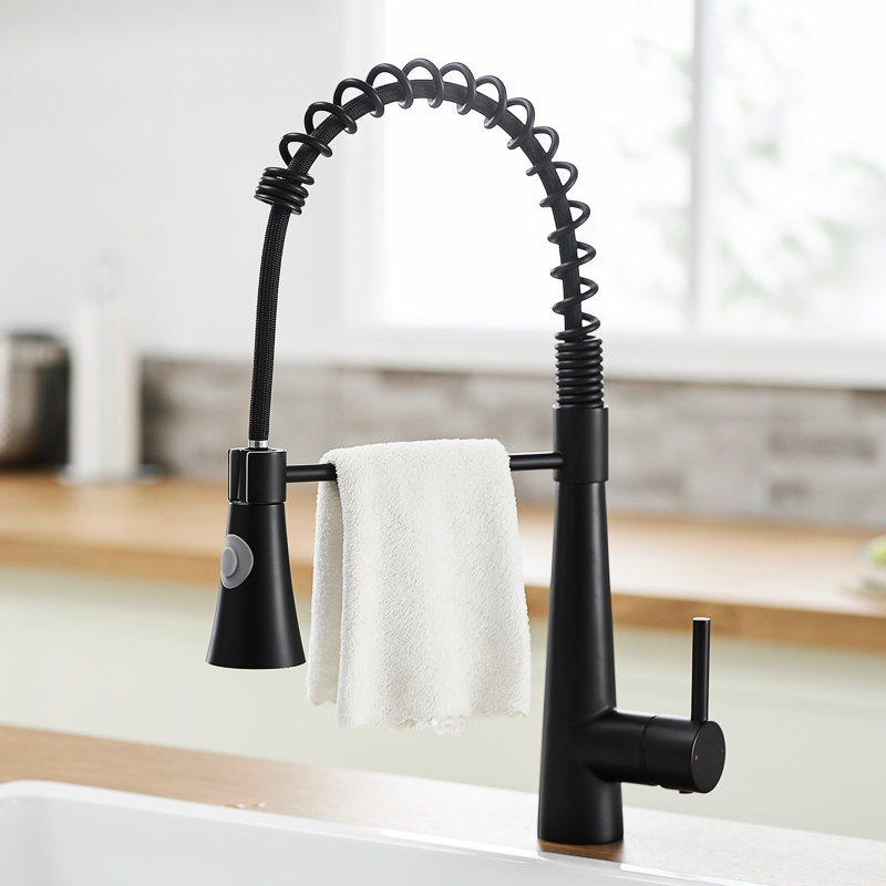 Robinet d'évier de cuisine noir avec bec rétractable, Noir