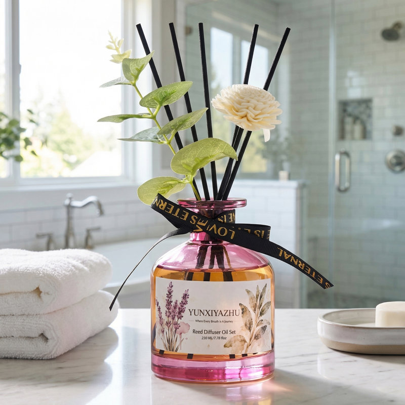 230ML Large Rose Reed Diffuser Set, Long Lasting Home Fragrance Diffuser with Natural Essential Oils