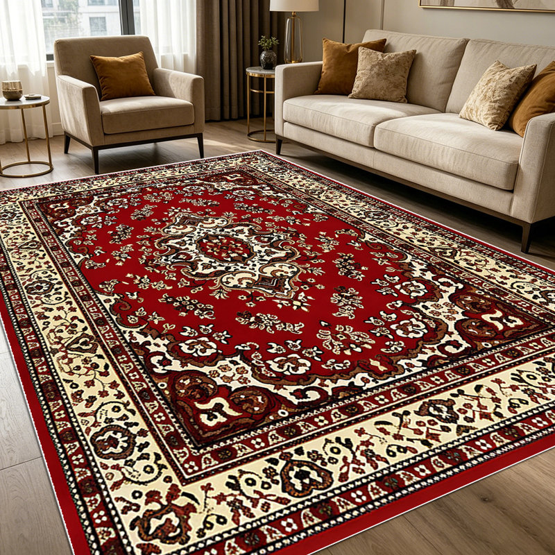 1PC Traditional Persian Vintage Red Floral Medallion area rugs for Living Room, Soft and Comfortable, Suitable for all seasons, easy-to-maintain, machine washable Indoor floor mat, Under Table Farmhouse suitable for dining room, bedroom, entryway.