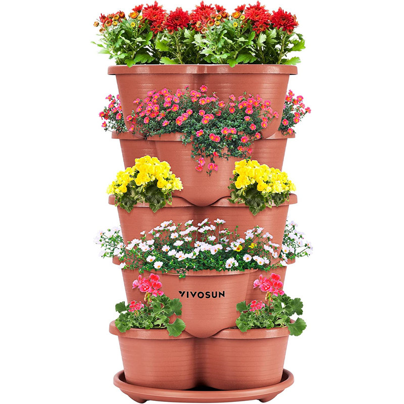 Jardinière empilable à 5 niveaux, 15, Brun