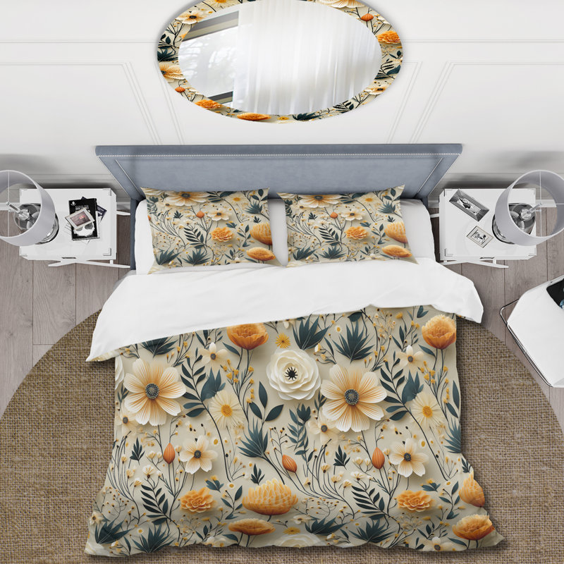Botanical Nomad Boho Pattern I Floral Duvet Cover, Queen Duvet Cover + 2 Standard Shams