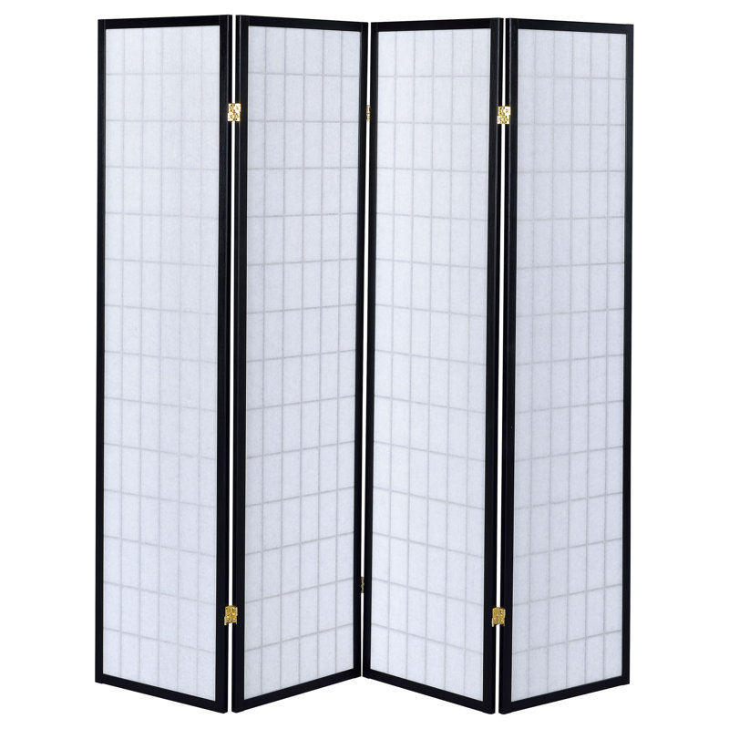 Sartre Black 4-Panel Room Divider Folding Shoji Screen