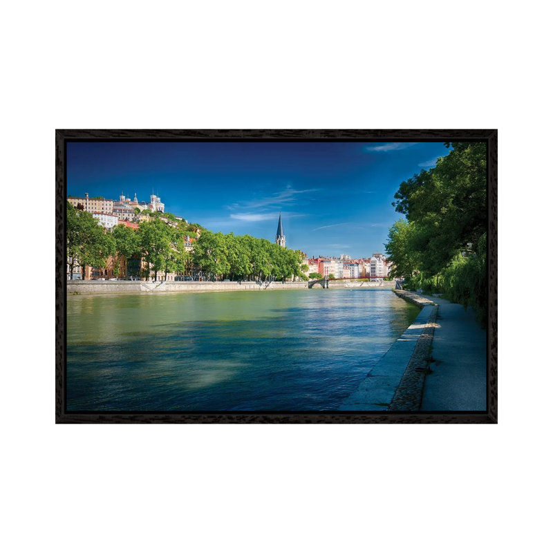 Old Lyon Viewed From The Saone River Walkway, France by George Oze - Gallery-Wrapped Canvas Giclée on Canvas, Black