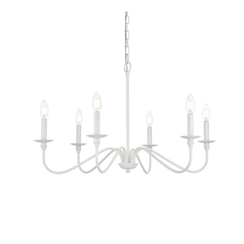 Lustre 6 lumières façon bougie Ableton, H 19 po x l 36 po x P 36 po, Blanc