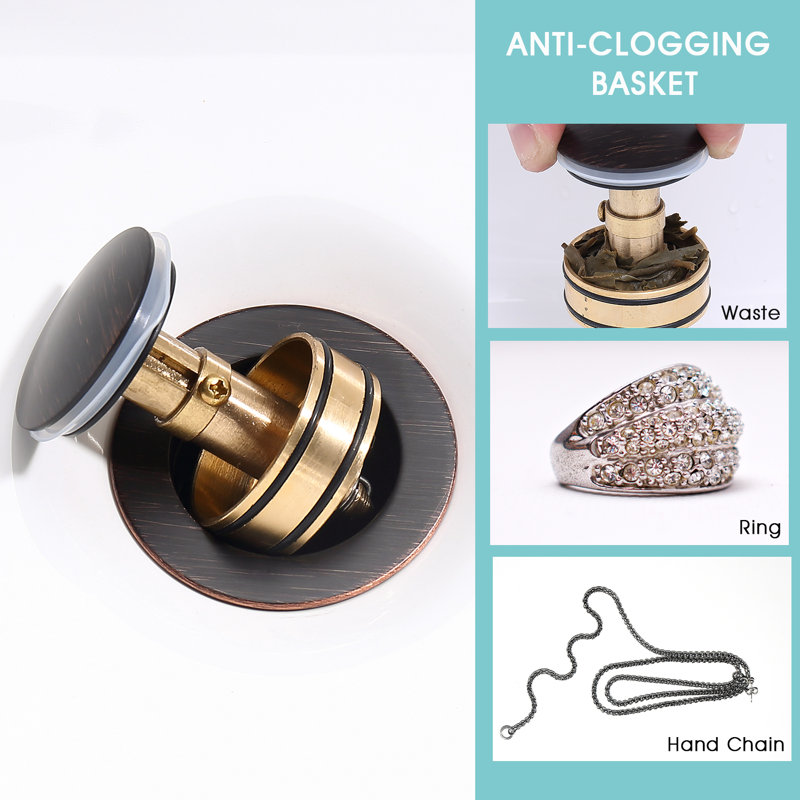 Drain escamotable en acier inoxydable avec trop-plein anti-colmatage pour vasque de lavabo de lavabo avec panier-filtre,