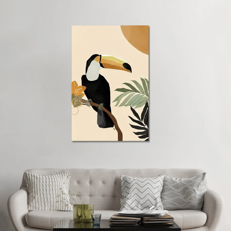 Impression d’art graphique, "Toucan" par Brie Nicole, H 26 po x l 18 po x 1,5 po, Toile tendue, Pas de tapis
