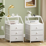 Travison Nightstands with 3 Drawers & Outlets, Bedside Tables with 2 USB Ports & 2-Tier Open Shelf