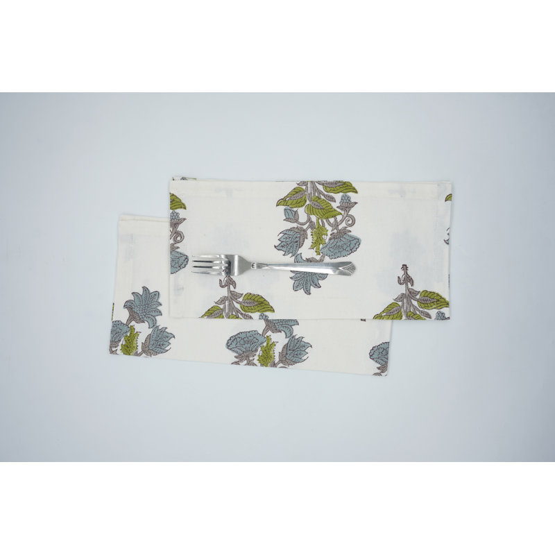Fabdivine 18X18 Inch Floral Block Print Napkin with Traditional Abhisek