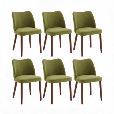 Ensemble de 6 chaises de salle à manger rembourrées - tissu de lin, coussins épais, pieds en bois robustes, conception à oreilles - chaises d'appoint de cuisine et de salle à manger modernes - 3 boîtes | 6 pièces de lin | vert