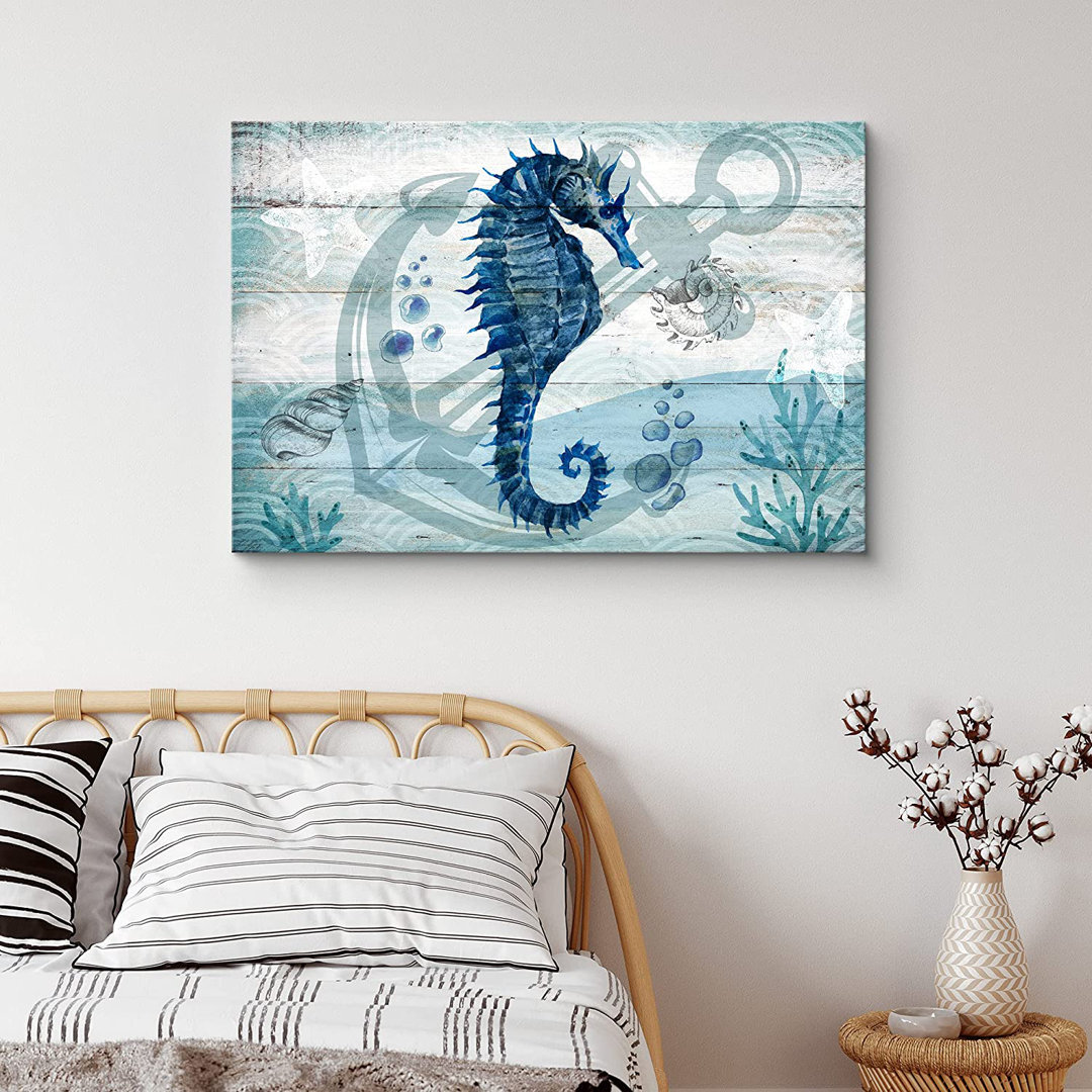 Marine Lifes In The Sea " Seahorse Under The Sea With Anchor Amphibians Beach " IDEA4WALL 