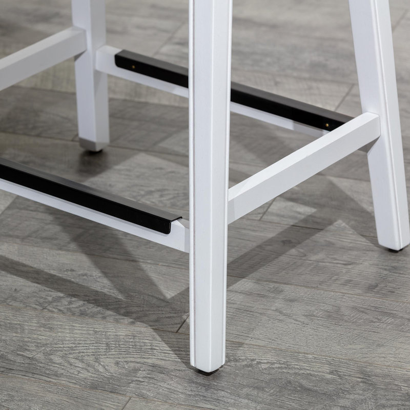 Tabouret de bar de 30 po de hauteur, finition blanche, siège en cuir gris, Siège gris / cadre blanc