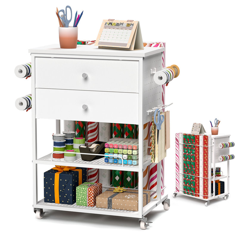 Gift Wrapping Table Craft Table Storage Cart With 2 Drawers