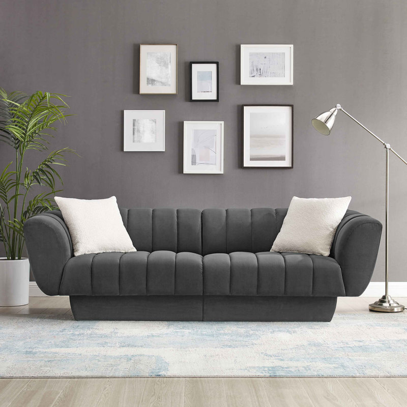 Siniya 88.2" W Chesterfield Sofa, Gray, 30.3 H x 88.2 W x 34.3 D, 3