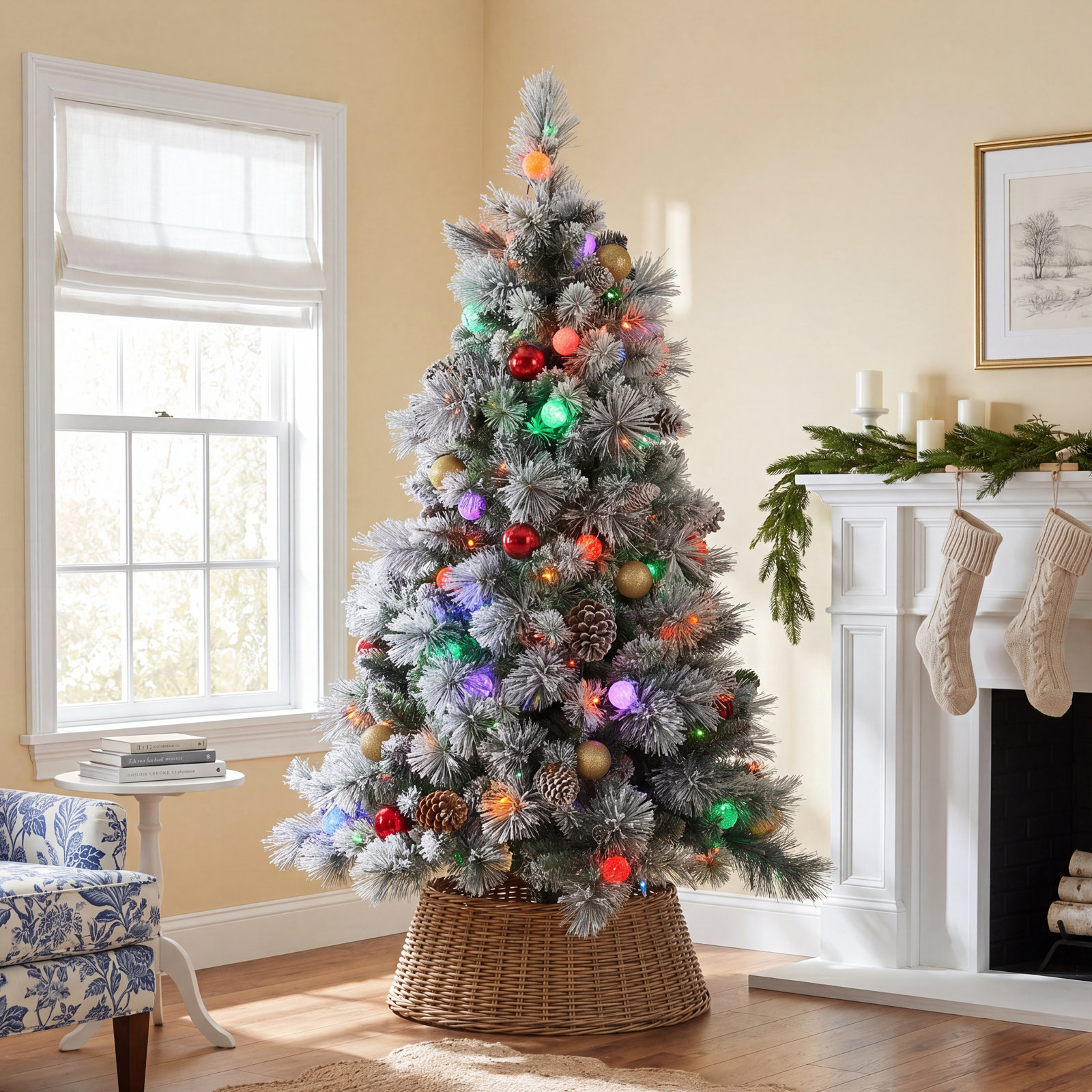 Frosted 4.5' Pre-Lit Pine Christmas Tree