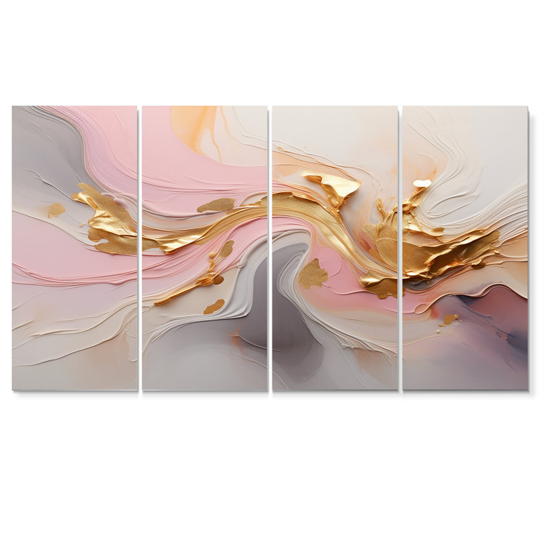 Tourbillon tourbillonnant d'or glamour - art mural abstrait 4 pièces, H 32 po x l 64 po