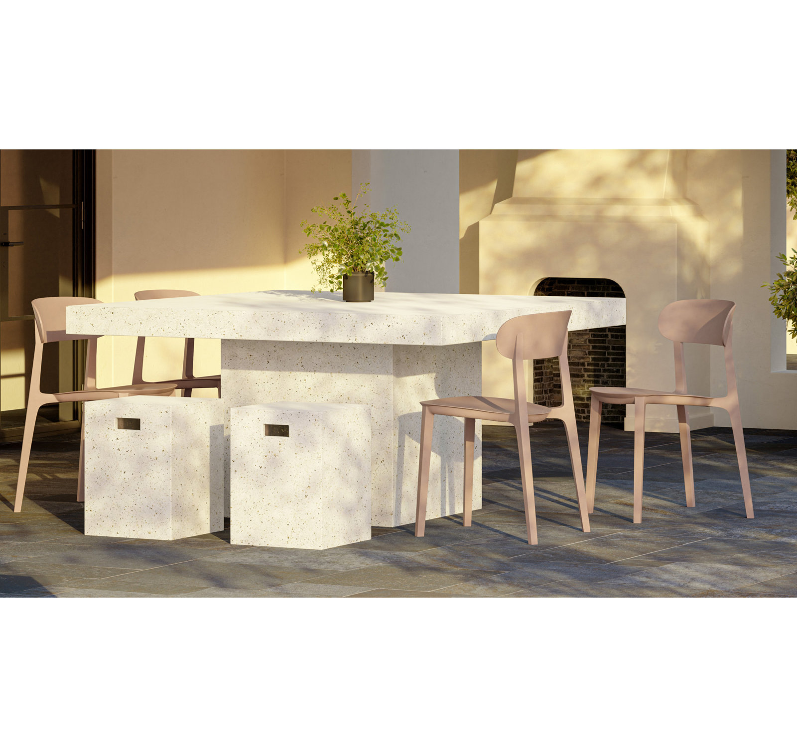 Kareen Concrete Accent Stool, Ivory Terrazo