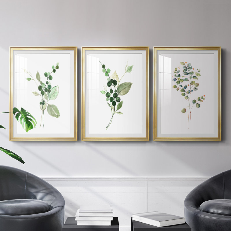 Brins vert I, reproduction encadrée de qualité supérieure - prête à être accrochée, Or, H 42,5 po x l 91,5 po x P 1,25 po