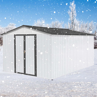 Metal Garden Sheds 10Ftx12ft Outdoor Storage Sheds White+Grey