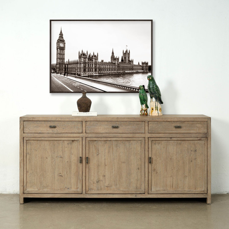 Approx. 79" Rustic Natural Wood Sideboard–3 Drawers & 3 Doors Weathered Natural