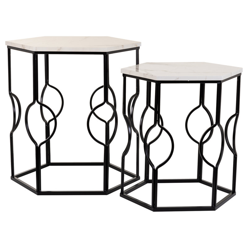 Kempwood Frame Nesting Tables, White/Grey, Black