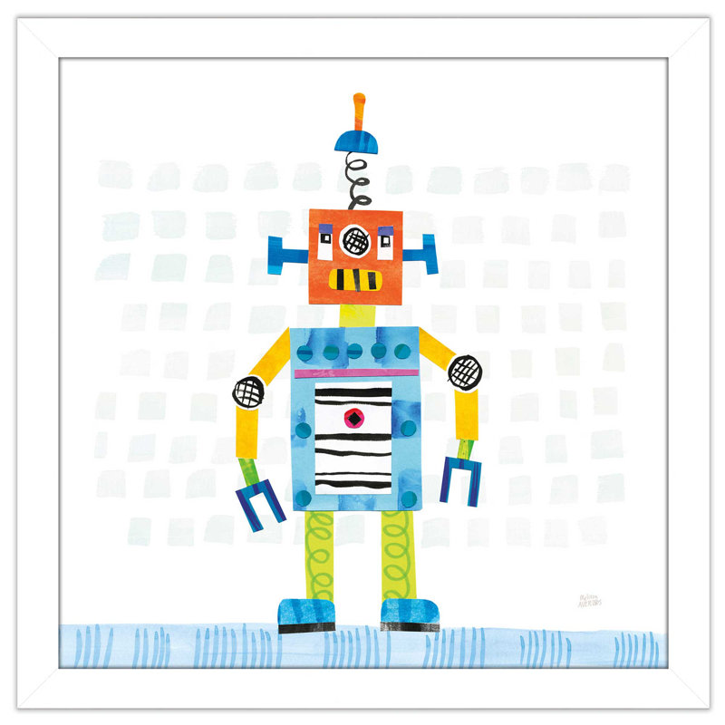 «Robot Party II on Squares», impression, H 21,5 po x l 21,5 po x P 0,75 po, Cadre blanc