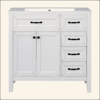 Meuble-lavabo 36 po avec lavabo, armoire de salle de bain avec tiroirs, structure solide et panneau de fibres à densité moyenne