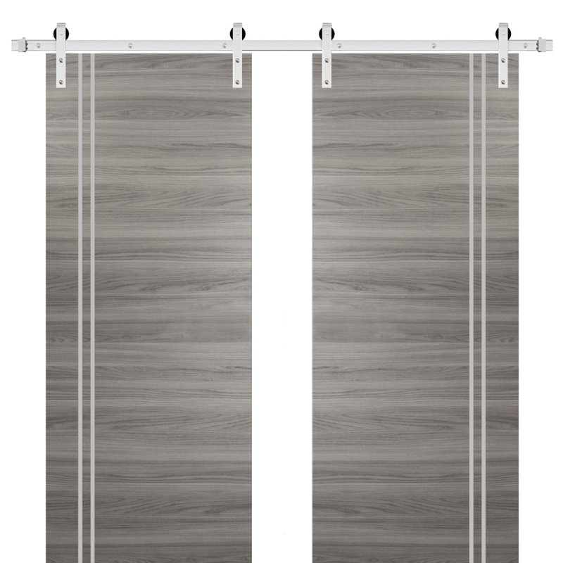 Portes françaises en bois massif massif, 84 po x 96 po, Frêne gingembre