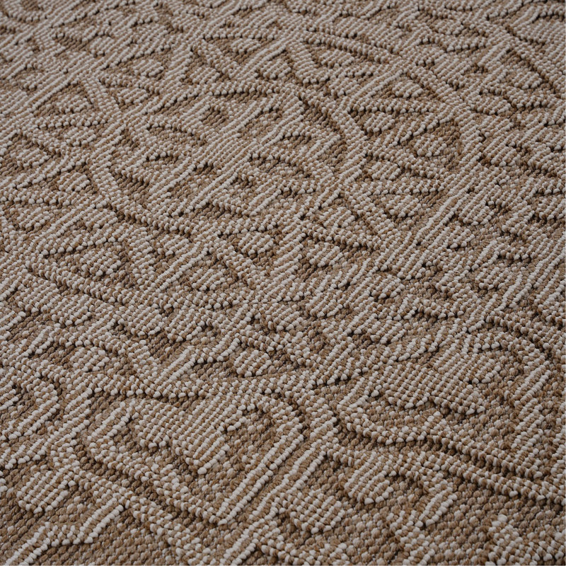 6X9 Beige / Medallion Indoor / Outdoor Area Rug, Rectangle 6'7" x 7'9"