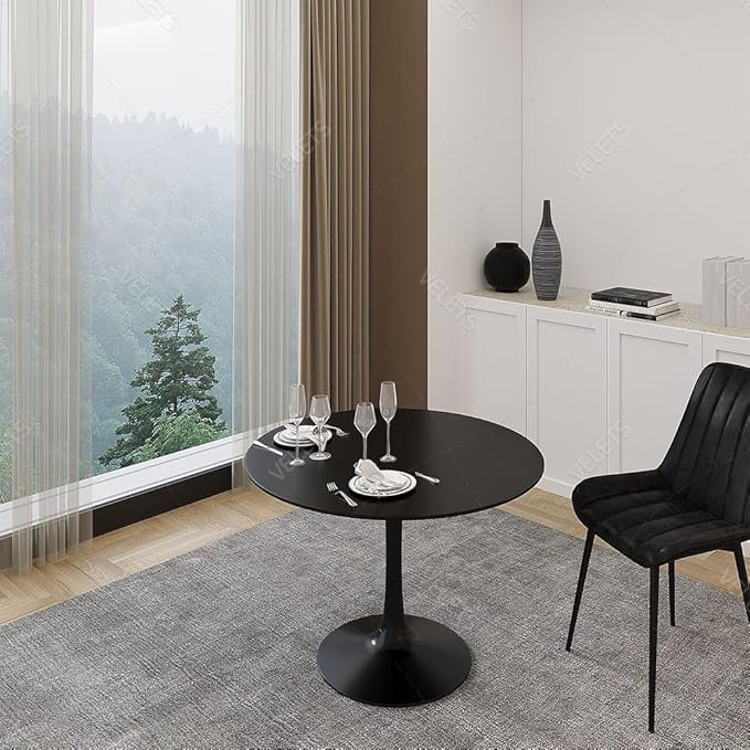 Table de salle à manger Mid-Century, H 29,5 po x L 39,5 po x l 39,5 po, Noir, noir, noir, noir