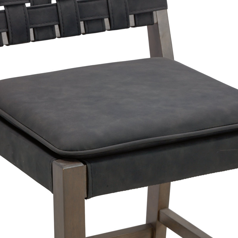 Tabouret à hauteur de comptoir en faux suède tissé avec pieds en bois massif, 1, Black Leather/Graphite Frame