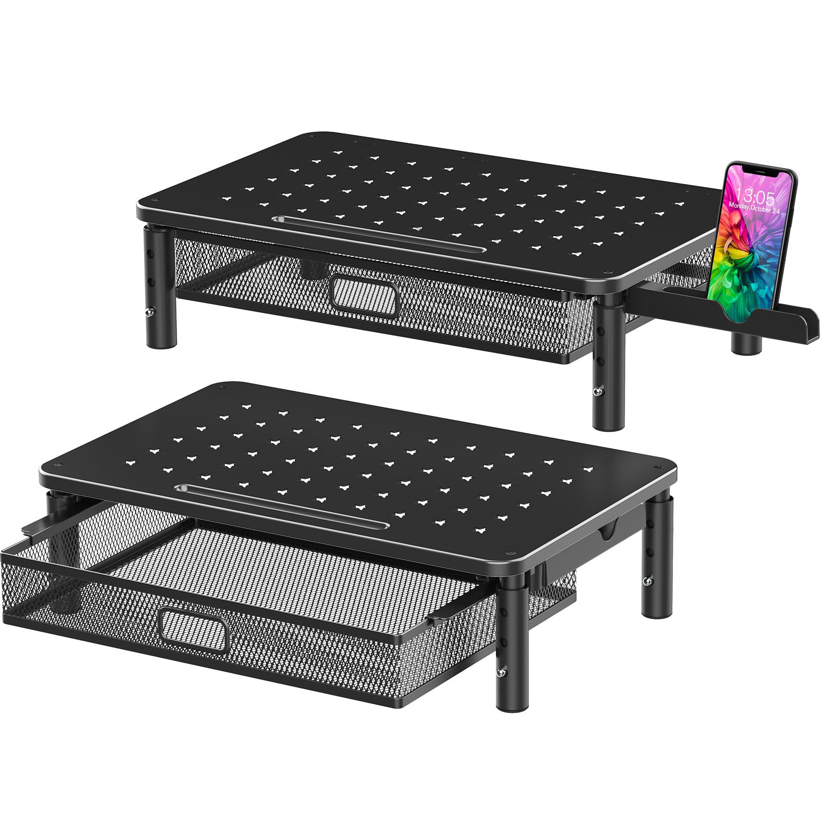 LEERWEI 2 Pack Monitor Stand Riser With Metal Drawer, 3 Height ...