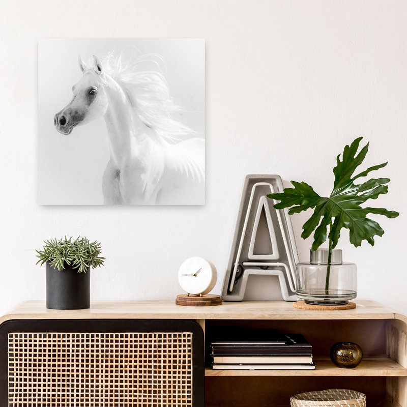 «Ethereal White Horse Dramatic Elegant Ethereal Horse Nature Portrait», art mural