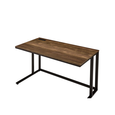 Integrated Rectangular Writing Desk - Walnut & Black Finish, Metal Synthetic Wood, No Storage, 44"l X 24"w 28"h With Port Rectangular, , Open Base Sty