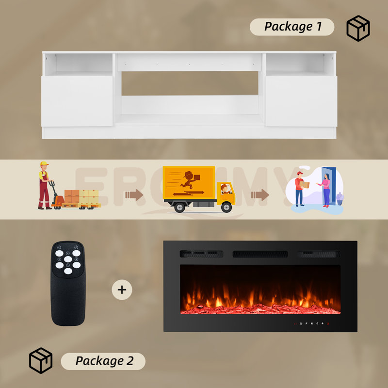 Brennah Unfinished TV Stand for TVs up to 78" with Fireplace Included, White