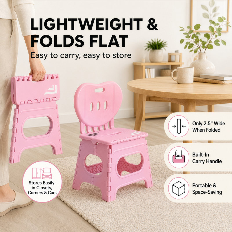 Ensemble de 2 chaises pliantes en plastique rose, pliables et peu encombrantes, idéales pour une utilisation intérieure et extérieure (salle de jeux, cuisine, terrasse, jardin, camping, pique-nique, événements, petits espaces).