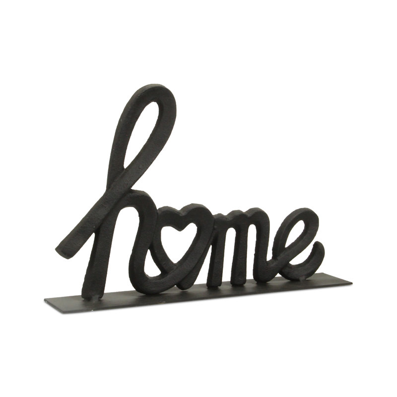 Enseigne de table «Home» Roven, décor décoratif moderne en fonte noire 12,25 po, Noir