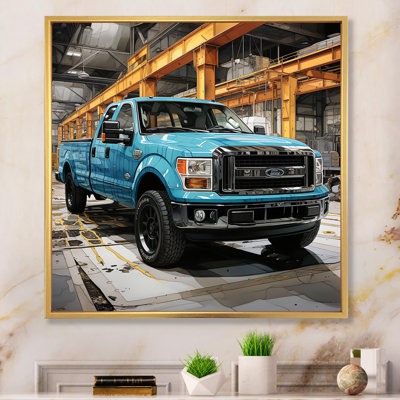 Teal Pickup Truck Industrial Drive - Transportation Canvas Wall Art