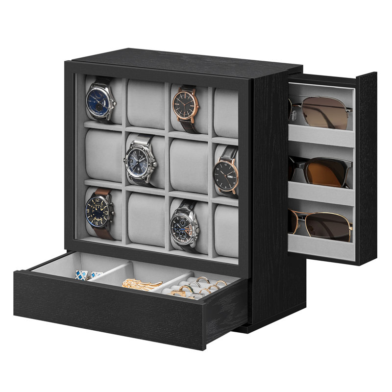 Manufactured Wood Watch Box +, Black