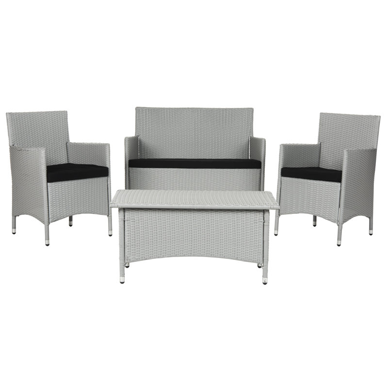 Hogarth 4 - Person Patio Conversation Set with Cushions, Grey/Black