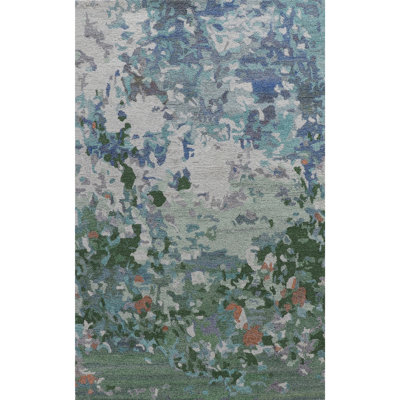 Global Recycled Standard Wildflowers Hand-Tufted Recycled Polyester Indoor/Outdoor Blue Area Rug