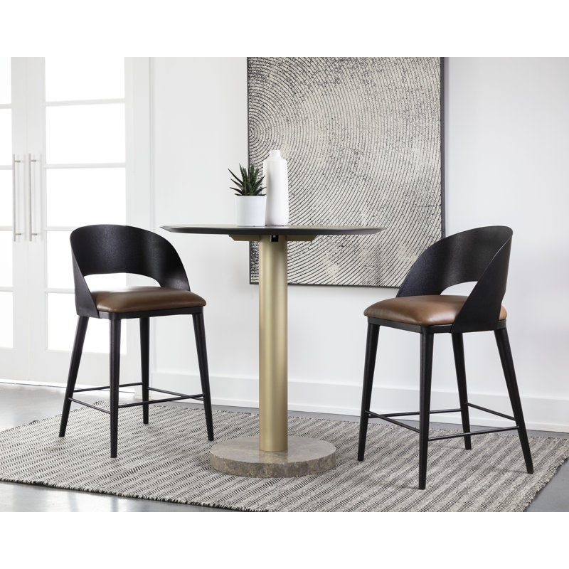 DEZIRAE COUNTER STOOL - BLACK - COGNAC LEATHER, Counter Stool (26" Seat Height), Black/Cognac