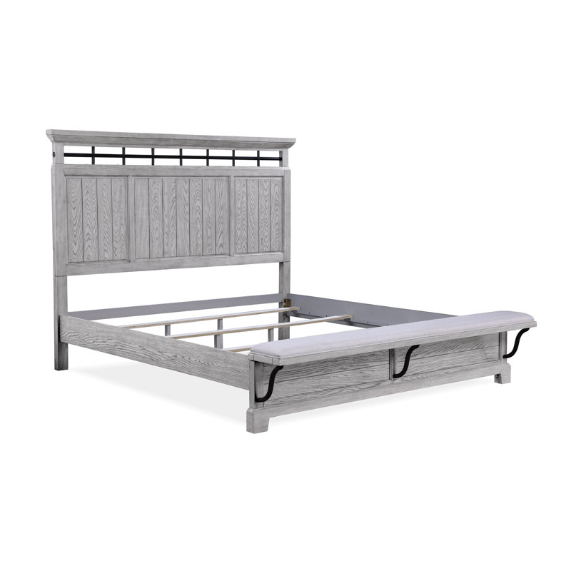 1pièce lit de pied de lit à panneau de charme rustique en bois massif gris naturel, Grand