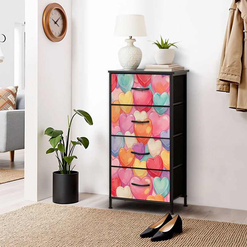 4 Drawer Dresser for Bedroom, Narrow Chest of Drawers, Wooden Top and Study Iron Frame 18"x37.5"-(WxH)