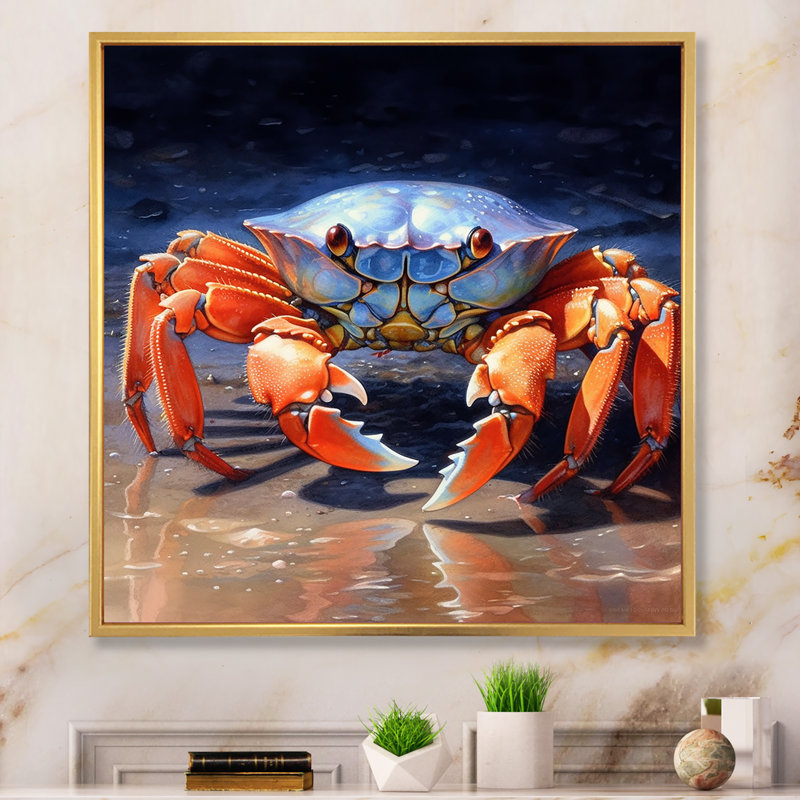 Crab Beachcombers V sur toile, H 36 po x l 36 po x P 1,5 po, Cadre flottant doré