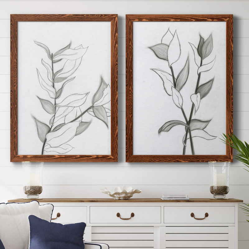 CHARCOAL FOLIAGE I - impression 2 pièces, Cadre en érable, H 37,5 po x l 55 po x P 1,5 po