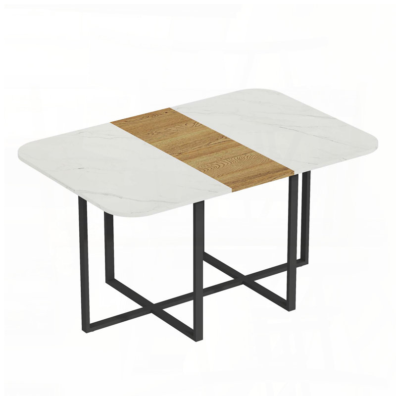 Modern Dining Table with Faux Marble and Wood Grain (4-6 Seater), 31" H x 39.5" W x 59" D