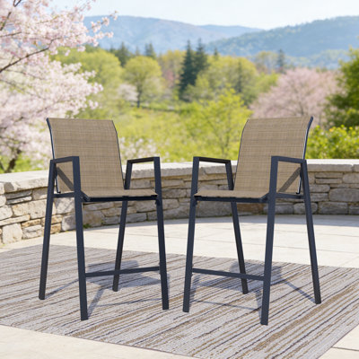 Ensemble de 2 tabourets de bar d'extérieur, tabourets de bar en métal avec dossier haut et accoudoirs, chaises de bar pour terrasse toutes saisons pour bar de balcon, bar de patio ou bar extérieur