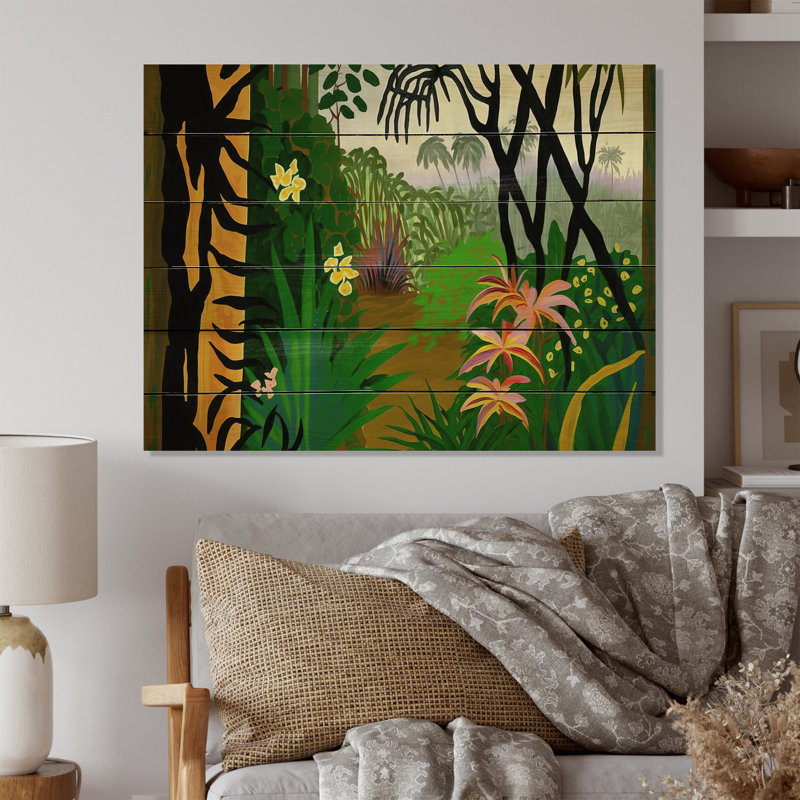 «Blossoming and Vibrant Jungle Flora IV», reproduction sur bois sans cadre, H 24 po x l 32 po x P 1 po